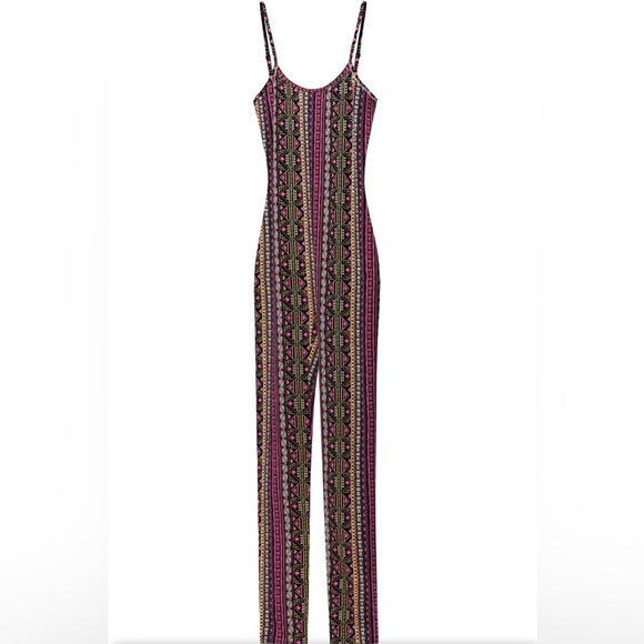 H&M Coachella Fitted Jumpsuit in patterned jersey - narrow adjustable straps - Picture 2 of 6
